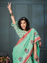 India Silk Light Green Sarees Crafted With Handloom Linen Showcase Beautiful Weaving That Highlights Traditional Artistry